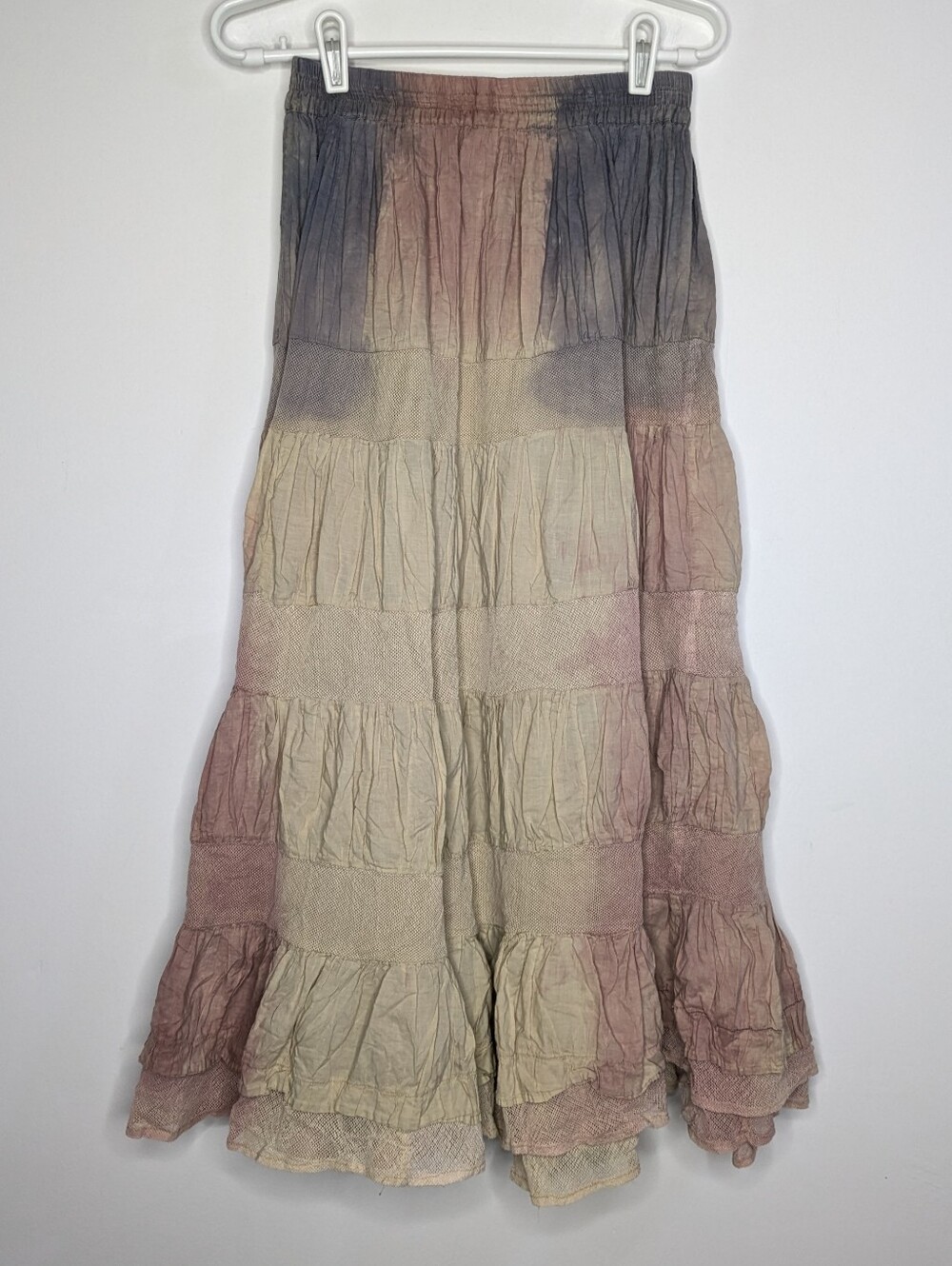 Vintage Styleworks Cream Pink Grey Tie Dye Boho Hippie Festival Prairie Skirt M - Picture 2 of 6